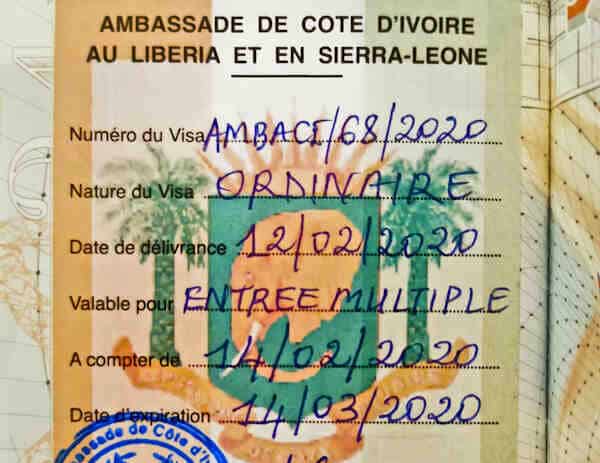 What is the cost of visa for Ivory Coast in 2021?
